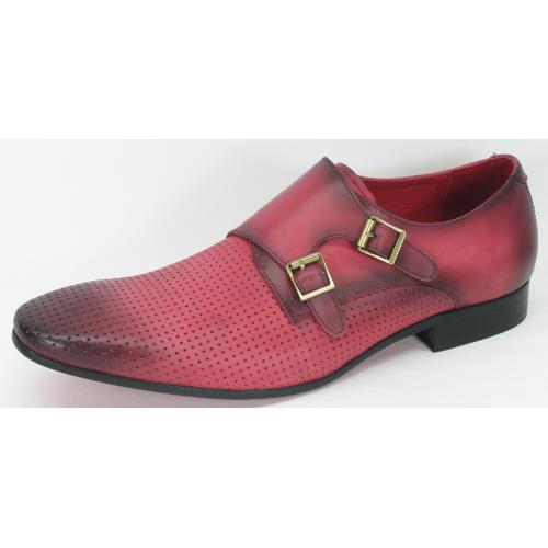Carrucci Red Genuine Calf Skin Perforation Shoes With Double Monkstrap KS308-06